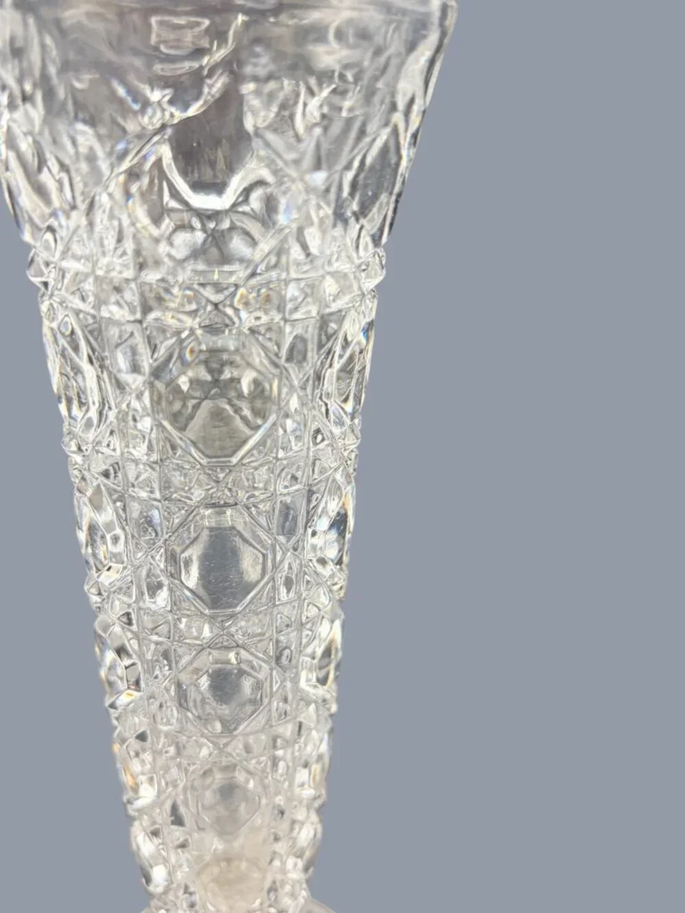 Vintage Indiana Glass Royal Brighton Clear Crystal Bud Vase Diamond Cut Pressed
